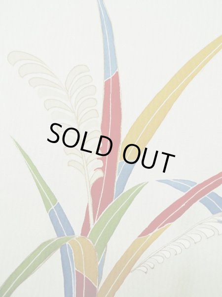 画像8: L0519N  訪問着 女性用着物  シルク(正絹) ペール ライト 黄緑色, 草 【中古】 【USED】 【リサイクル】 ★★★☆☆ (8)