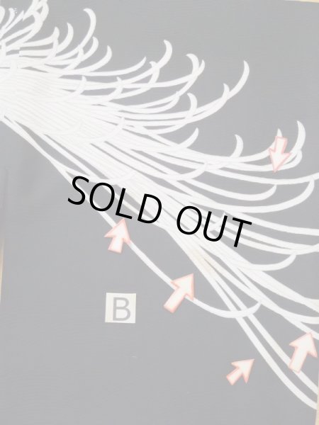 画像18: L0519O  訪問着 女性用着物 全体的に汚れ、染み 化繊   黒, 菊 【中古】 【USED】 【リサイクル】 ★☆☆☆☆ (18)