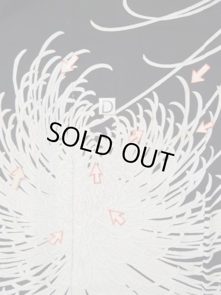 画像20: L0519O  訪問着 女性用着物 全体的に汚れ、染み 化繊   黒, 菊 【中古】 【USED】 【リサイクル】 ★☆☆☆☆ (20)