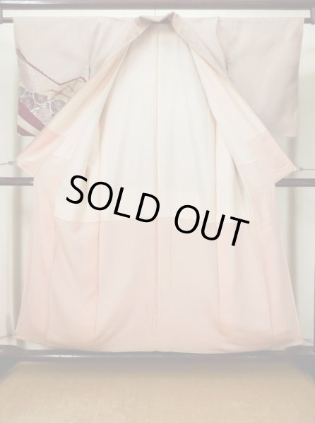 画像2: L0519P  訪問着 女性用着物  シルク(正絹)   えんじ, 菊 【中古】 【USED】 【リサイクル】 ★☆☆☆☆ (2)