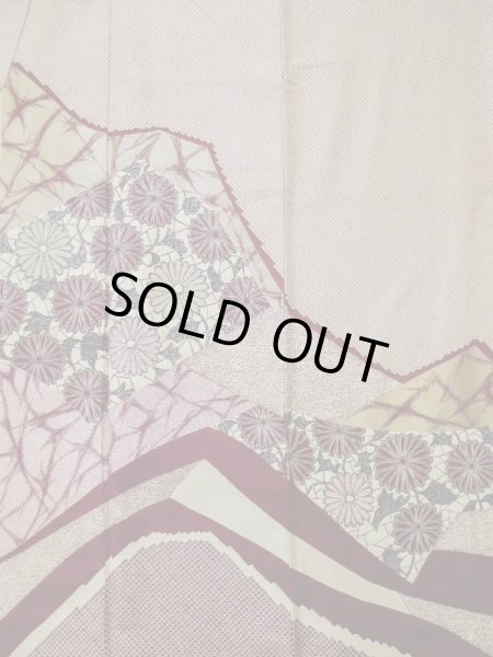 画像4: L0519P  訪問着 女性用着物  シルク(正絹)   えんじ, 菊 【中古】 【USED】 【リサイクル】 ★☆☆☆☆ (4)