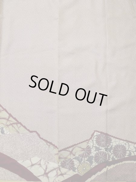 画像5: L0519P  訪問着 女性用着物  シルク(正絹)   えんじ, 菊 【中古】 【USED】 【リサイクル】 ★☆☆☆☆ (5)