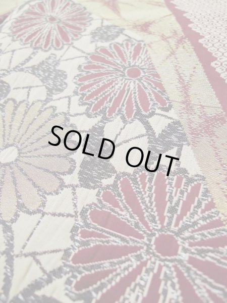 画像10: L0519P  訪問着 女性用着物  シルク(正絹)   えんじ, 菊 【中古】 【USED】 【リサイクル】 ★☆☆☆☆ (10)