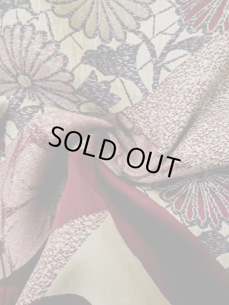 画像13: L0519P  訪問着 女性用着物  シルク(正絹)   えんじ, 菊 【中古】 【USED】 【リサイクル】 ★☆☆☆☆ (13)