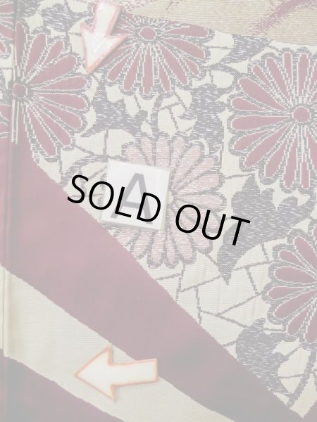 画像16: L0519P  訪問着 女性用着物  シルク(正絹)   えんじ, 菊 【中古】 【USED】 【リサイクル】 ★☆☆☆☆ (16)