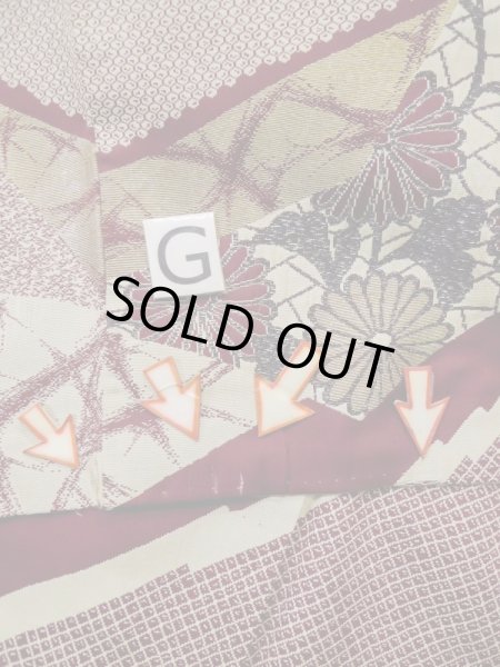 画像22: L0519P  訪問着 女性用着物  シルク(正絹)   えんじ, 菊 【中古】 【USED】 【リサイクル】 ★☆☆☆☆ (22)