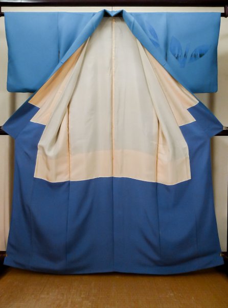 画像2: L0519R  訪問着 女性用着物  シルク(正絹) グレイッシュ 緑み 青, 葉 【中古】 【USED】 【リサイクル】 ★☆☆☆☆ (2)