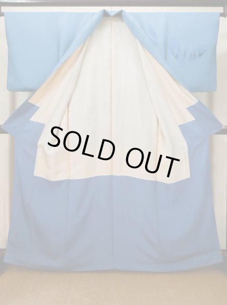 画像2: L0519R  訪問着 女性用着物  シルク（正絹） グレイッシュ 緑み 青, 葉 【中古】 【USED】 【リサイクル】 ★☆☆☆☆ (2)