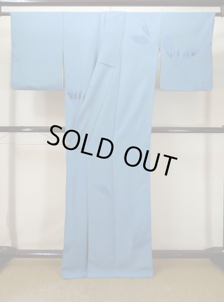 画像3: L0519R  訪問着 女性用着物  シルク（正絹） グレイッシュ 緑み 青, 葉 【中古】 【USED】 【リサイクル】 ★☆☆☆☆ (3)