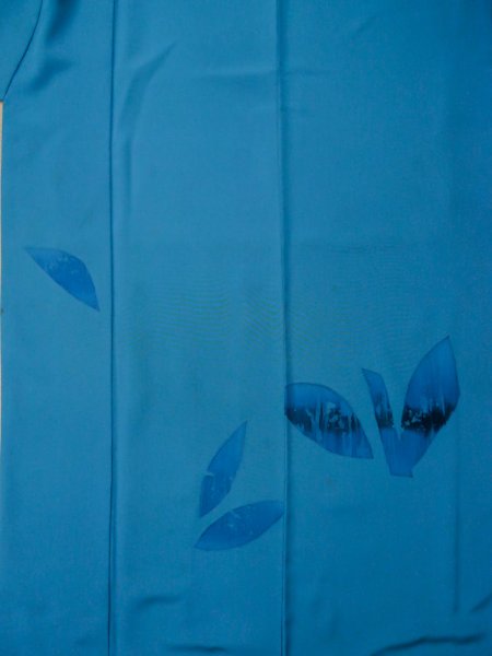 画像4: L0519R  訪問着 女性用着物  シルク(正絹) グレイッシュ 緑み 青, 葉 【中古】 【USED】 【リサイクル】 ★☆☆☆☆ (4)