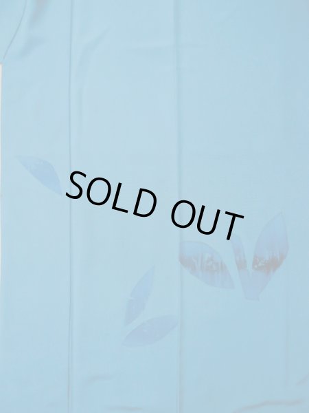 画像4: L0519R  訪問着 女性用着物  シルク（正絹） グレイッシュ 緑み 青, 葉 【中古】 【USED】 【リサイクル】 ★☆☆☆☆ (4)