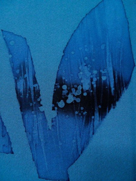 画像6: L0519R  訪問着 女性用着物  シルク(正絹) グレイッシュ 緑み 青, 葉 【中古】 【USED】 【リサイクル】 ★☆☆☆☆ (6)