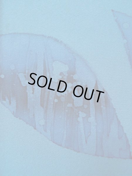 画像7: L0519R  訪問着 女性用着物  シルク（正絹） グレイッシュ 緑み 青, 葉 【中古】 【USED】 【リサイクル】 ★☆☆☆☆ (7)