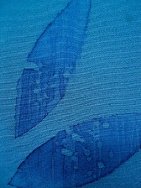 画像8: L0519R  訪問着 女性用着物  シルク(正絹) グレイッシュ 緑み 青, 葉 【中古】 【USED】 【リサイクル】 ★☆☆☆☆ (8)