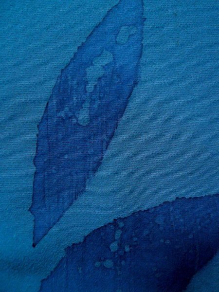 画像9: L0519R  訪問着 女性用着物  シルク(正絹) グレイッシュ 緑み 青, 葉 【中古】 【USED】 【リサイクル】 ★☆☆☆☆ (9)