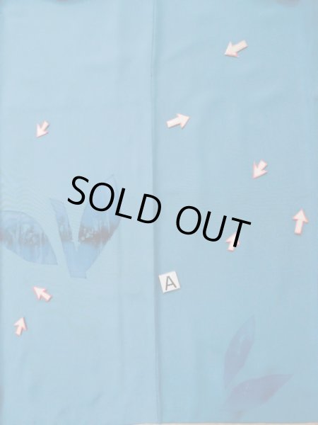 画像15: L0519R  訪問着 女性用着物  シルク（正絹） グレイッシュ 緑み 青, 葉 【中古】 【USED】 【リサイクル】 ★☆☆☆☆ (15)