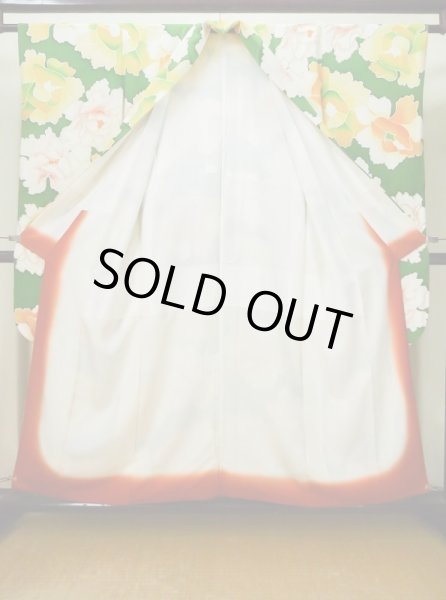 画像3: L0519S  振袖 女性用着物  シルク（正絹）   グリーン（緑）, ぼたん 【中古】 【USED】 【リサイクル】 ★★☆☆☆ (3)