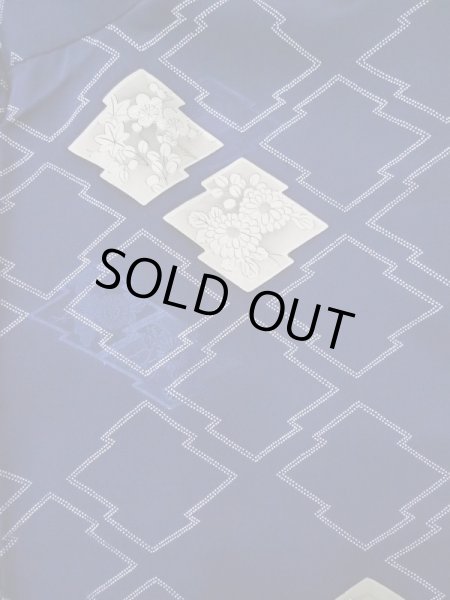 画像3: L0526C  羽織 女性用着物  シルク（正絹）   紺, 菊 【中古】 【USED】 【リサイクル】 ★★★☆☆ (3)