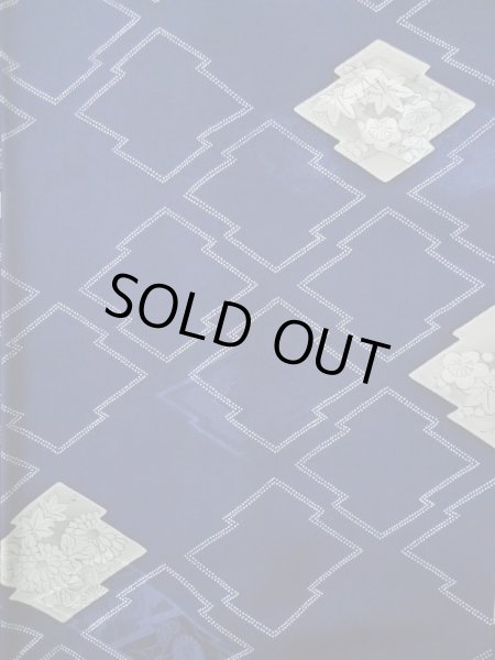 画像4: L0526C  羽織 女性用着物  シルク（正絹）   紺, 菊 【中古】 【USED】 【リサイクル】 ★★★☆☆ (4)