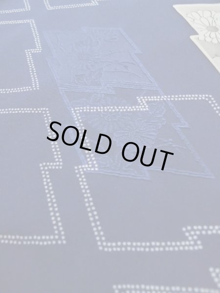 画像9: L0526C  羽織 女性用着物  シルク（正絹）   紺, 菊 【中古】 【USED】 【リサイクル】 ★★★☆☆ (9)