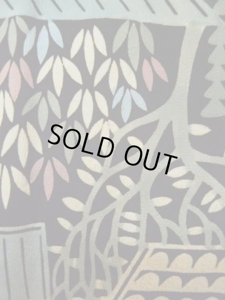 画像7: L0616A  羽織 女性用着物  シルク(正絹)   黒, 草 【中古】 【USED】 【リサイクル】 ★★☆☆☆ (7)