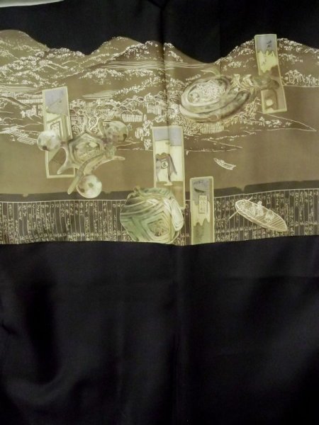 画像4: L0616U  羽織 男性用着物  シルク(正絹)   黒,  【中古】 【USED】 【リサイクル】 ★★★☆☆ (4)