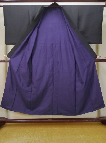 画像2: L0630S  男性用着物 男性用着物  シルク(正絹)   黒,  【中古】 【USED】 【リサイクル】 ★★★☆☆ (2)