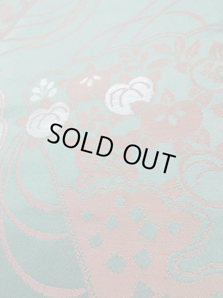 画像9: L0706B 名古屋帯 女性用着物 シルク（正絹） 淡い 青み 青緑色 ぼたん 【中古】 【USED】 【リサイクル】 ★★☆☆☆ (9)