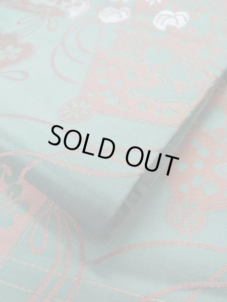 画像10: L0706B 名古屋帯 女性用着物 シルク（正絹） 淡い 青み 青緑色 ぼたん 【中古】 【USED】 【リサイクル】 ★★☆☆☆ (10)