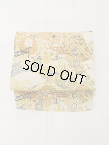 画像2: L0706I 名古屋帯 女性用着物 シルク(正絹)   オフ ホワイト 菊 【中古】 【USED】 【リサイクル】 ★★☆☆☆ (2)