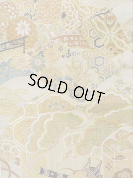 画像5: L0706I 名古屋帯 女性用着物 シルク(正絹)   オフ ホワイト 菊 【中古】 【USED】 【リサイクル】 ★★☆☆☆ (5)