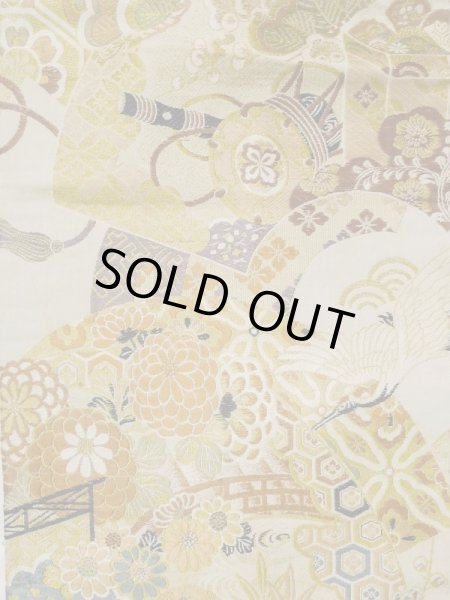 画像6: L0706I 名古屋帯 女性用着物 シルク(正絹)   オフ ホワイト 菊 【中古】 【USED】 【リサイクル】 ★★☆☆☆ (6)