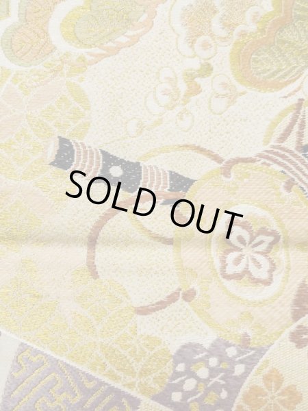 画像9: L0706I 名古屋帯 女性用着物 シルク(正絹)   オフ ホワイト 菊 【中古】 【USED】 【リサイクル】 ★★☆☆☆ (9)