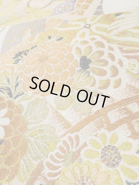 画像12: L0706I 名古屋帯 女性用着物 シルク(正絹)   オフ ホワイト 菊 【中古】 【USED】 【リサイクル】 ★★☆☆☆ (12)