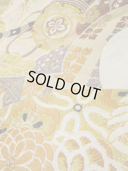 画像13: L0706I 名古屋帯 女性用着物 シルク(正絹)   オフ ホワイト 菊 【中古】 【USED】 【リサイクル】 ★★☆☆☆ (13)