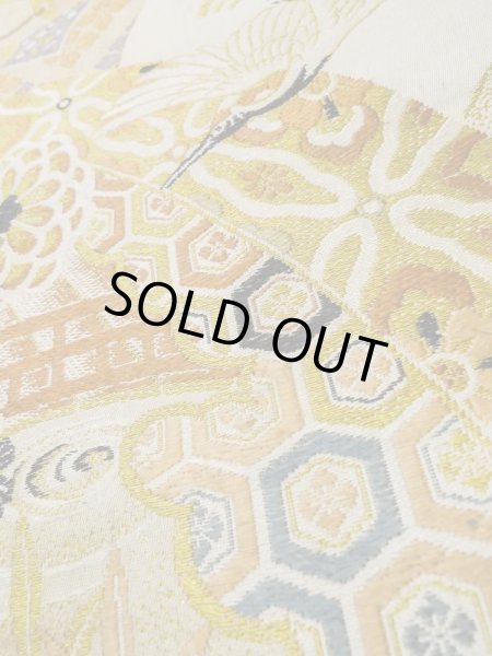 画像14: L0706I 名古屋帯 女性用着物 シルク(正絹)   オフ ホワイト 菊 【中古】 【USED】 【リサイクル】 ★★☆☆☆ (14)