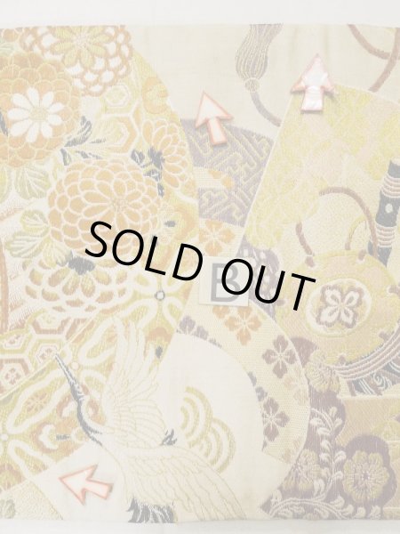 画像17: L0706I 名古屋帯 女性用着物 シルク(正絹)   オフ ホワイト 菊 【中古】 【USED】 【リサイクル】 ★★☆☆☆ (17)