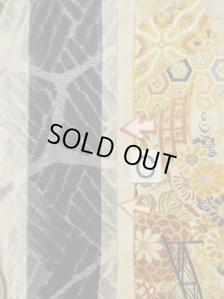 画像18: L0706I 名古屋帯 女性用着物 シルク(正絹)   オフ ホワイト 菊 【中古】 【USED】 【リサイクル】 ★★☆☆☆ (18)