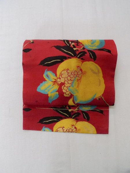 画像2: L0706J 名古屋帯 女性用着物 シルク(正絹)   赤色  【中古】 【USED】 【リサイクル】 ★☆☆☆☆ (2)