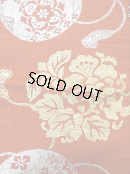 画像3: L0706U 名古屋帯 女性用着物 シルク(正絹)   赤色 唐花 【中古】 【USED】 【リサイクル】 ★★☆☆☆ (3)