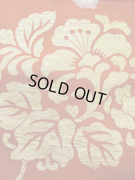 画像5: L0706U 名古屋帯 女性用着物 シルク(正絹)   赤色 唐花 【中古】 【USED】 【リサイクル】 ★★☆☆☆ (5)