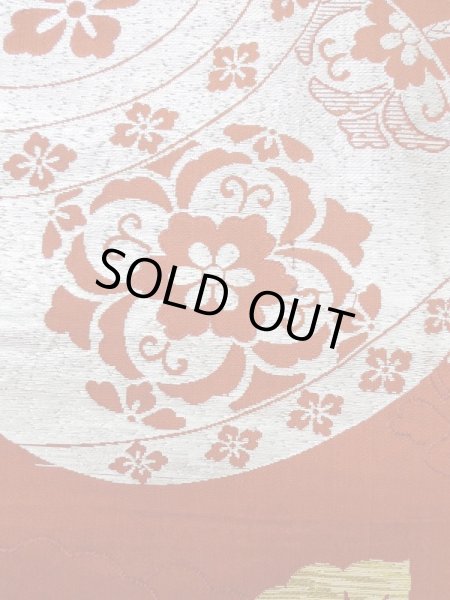 画像7: L0706U 名古屋帯 女性用着物 シルク(正絹)   赤色 唐花 【中古】 【USED】 【リサイクル】 ★★☆☆☆ (7)