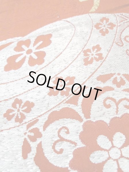 画像8: L0706U 名古屋帯 女性用着物 シルク(正絹)   赤色 唐花 【中古】 【USED】 【リサイクル】 ★★☆☆☆ (8)