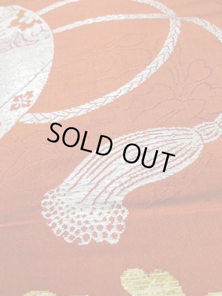 画像9: L0706U 名古屋帯 女性用着物 シルク(正絹)   赤色 唐花 【中古】 【USED】 【リサイクル】 ★★☆☆☆ (9)