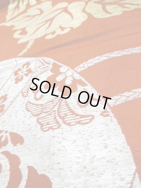 画像10: L0706U 名古屋帯 女性用着物 シルク(正絹)   赤色 唐花 【中古】 【USED】 【リサイクル】 ★★☆☆☆ (10)