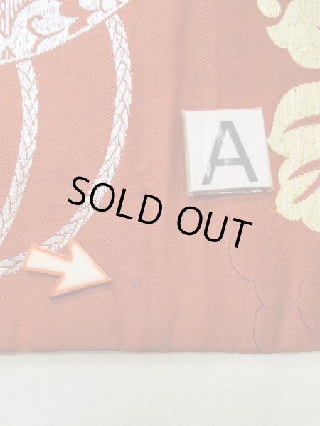 画像12: L0706U 名古屋帯 女性用着物 シルク(正絹)   赤色 唐花 【中古】 【USED】 【リサイクル】 ★★☆☆☆ (12)