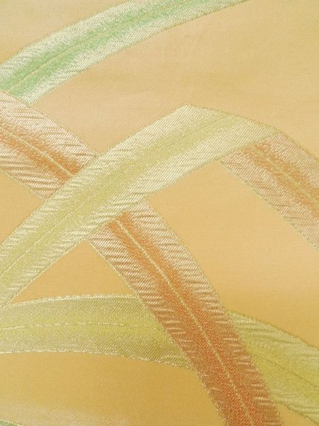 画像5: L0707B 名古屋帯 女性用着物 シルク（正絹）  淡い 橙色 芝草 【中古】 【USED】 【リサイクル】 ★★★☆☆ (5)