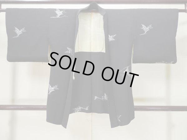 画像1: L0713P  羽織 女性用着物  シルク（正絹）   黒, 葉 【中古】 【USED】 【リサイクル】 ★★★☆☆ (1)