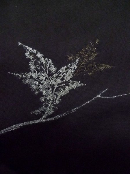 画像6: L0713P  羽織 女性用着物  シルク(正絹)   黒, 葉 【中古】 【USED】 【リサイクル】 ★★★☆☆ (6)