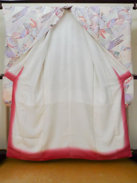 画像4: L0727A  振袖 女性用着物  シルク(正絹) 淡い 薄い マルチカラー, 花 【中古】 【USED】 【リサイクル】 ★★★☆☆ (4)